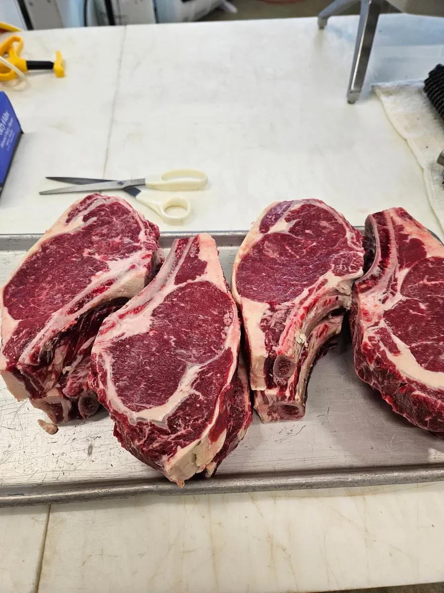 Custom cut bone-in ribeye steaks
