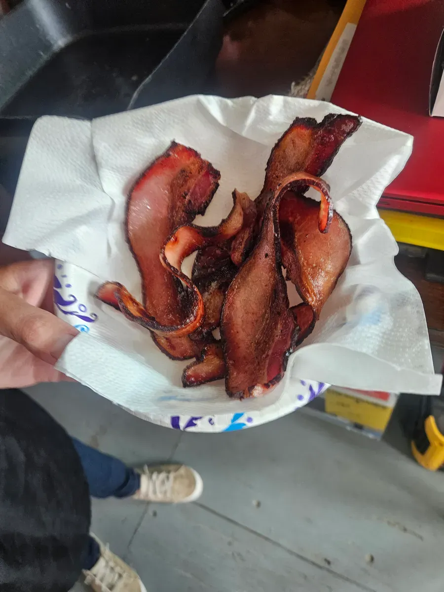 Freshly cooked bacon at H&M Custom Meat in Creston, WA