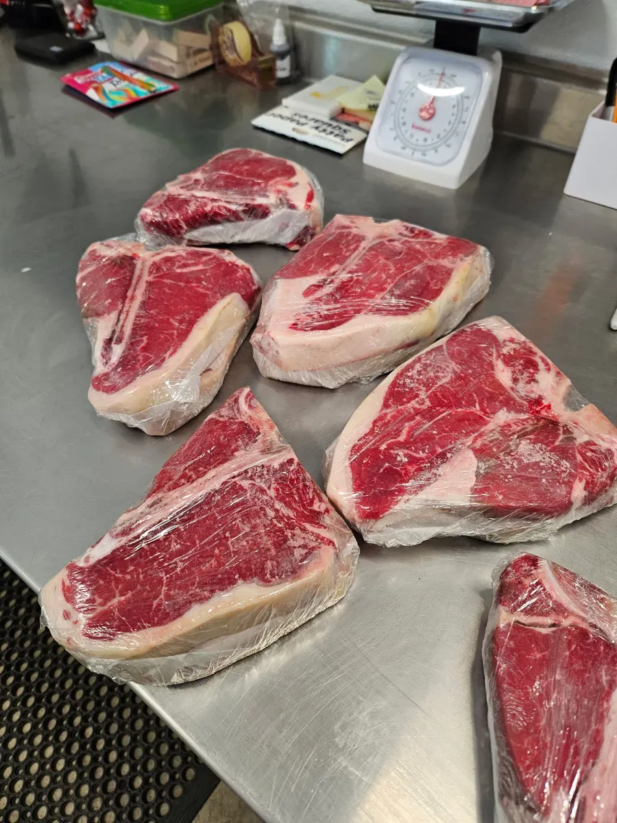 Perfectly portioned T-bone steaks custom cut and wrapped at H&M Custom Meat in Creston, WA